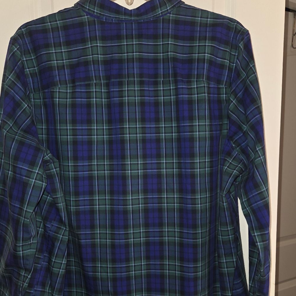 Land's End Green & Navy Plaid Women's Quarter Button Pullover Blouse - Picture 9 of 11